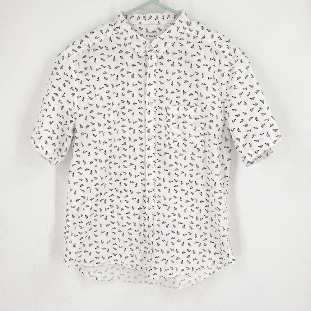 Public Art Airplane Print Short Sleeve  Regular Fit Shirt